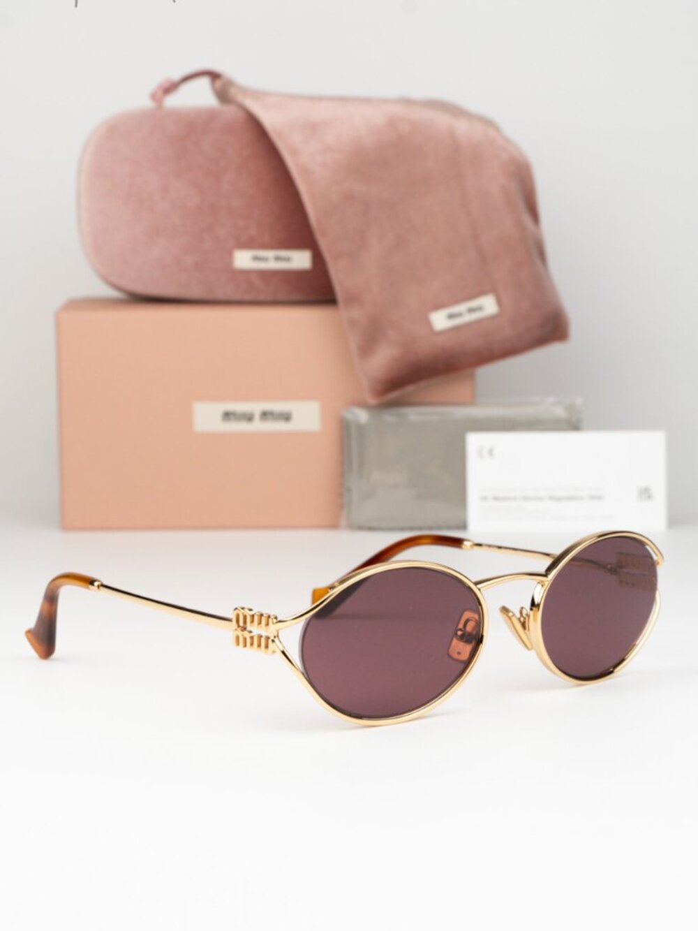 Miu Miu Women Sunglasses LOGO Gold Violet Oval MU52YS 5AK20Y NEW AUTHENTIC